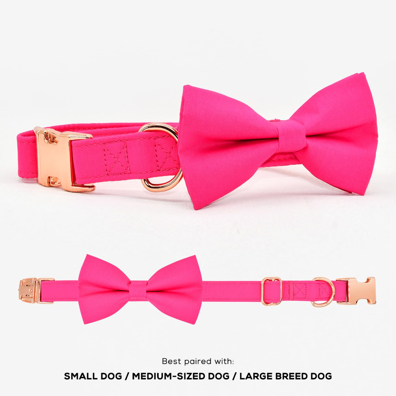Soild Fushcia Dog Bow Tie Dog Collar Accessory, Detachable Bowtie, Adjustable Collar For Small Medium Large Dogs
