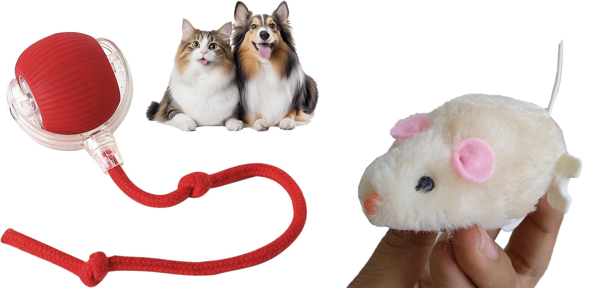 Pet Fun Interactive Cat Ball Toy With Rope Tail Smart Rolling Indoor Play Ball Multicolour & WindUp Key Mouse Toy For Cats & Sm