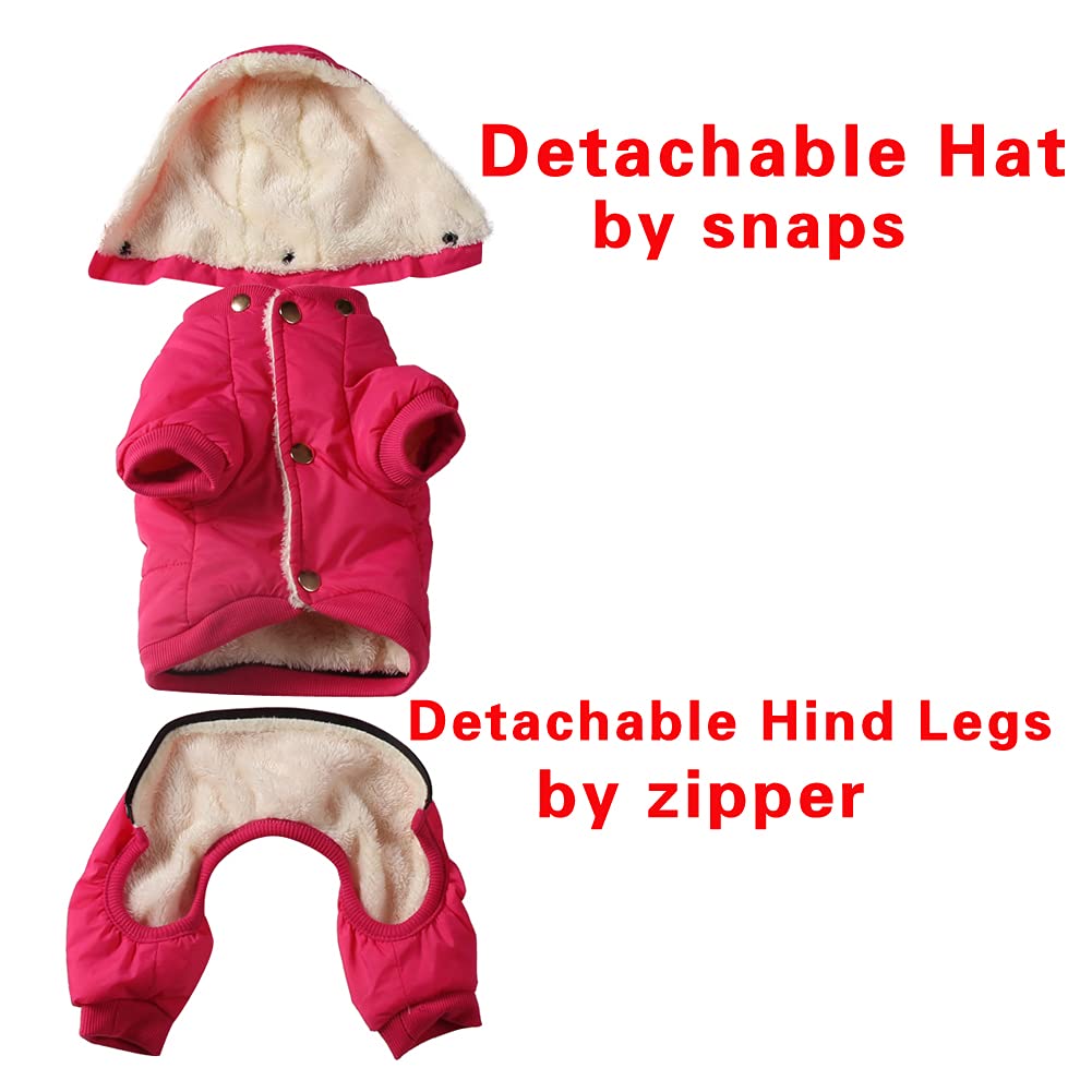 Joydaog Fleece Lined Dog Coat With Detachable Hood And Detachable Hind Legs,Warm Puppy Jacket In Winter(Pink S)