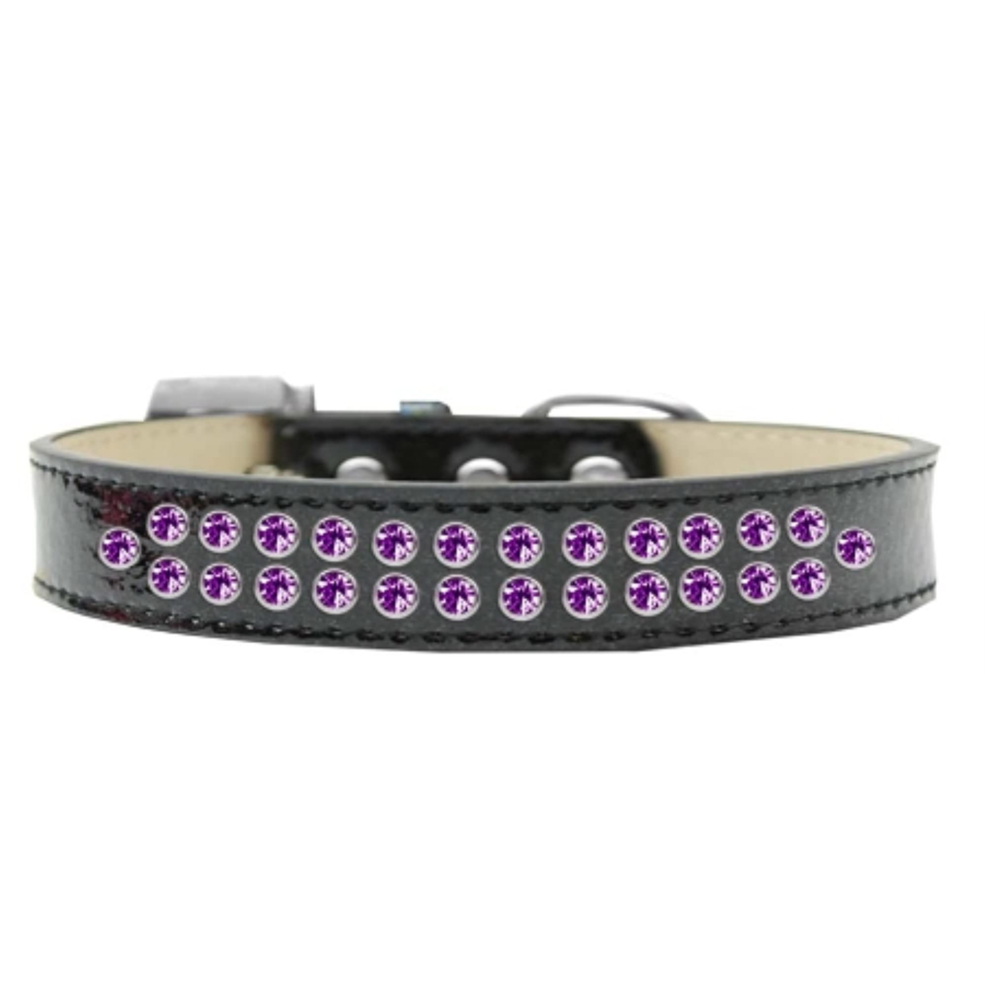 Mirage Pet Products Two Row Purple Crystal Ice Cream Dog Collar, Size 16, Black