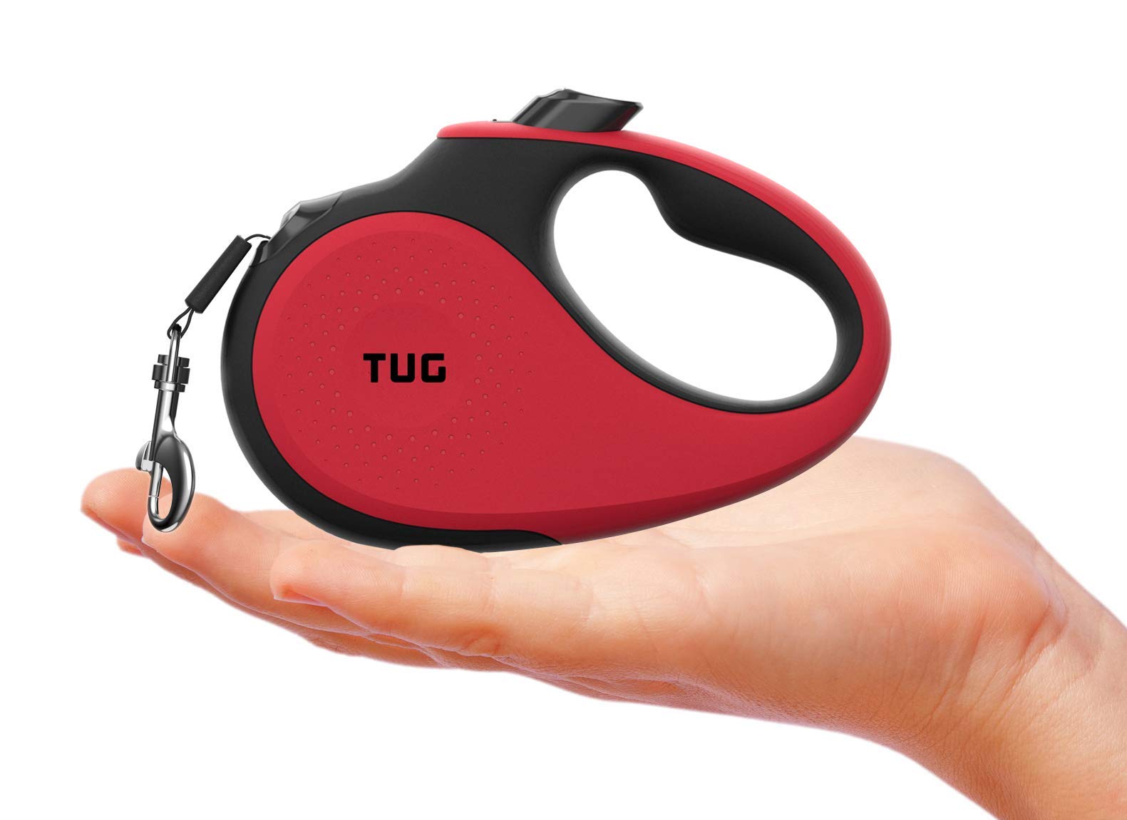 Tug Tiny 360 Tangle-Free Retractable Dog Leash With Anti-Slip Handle | 10 Ft Nylon Tape | One-Handed Brake, Pause, Lock (Red)