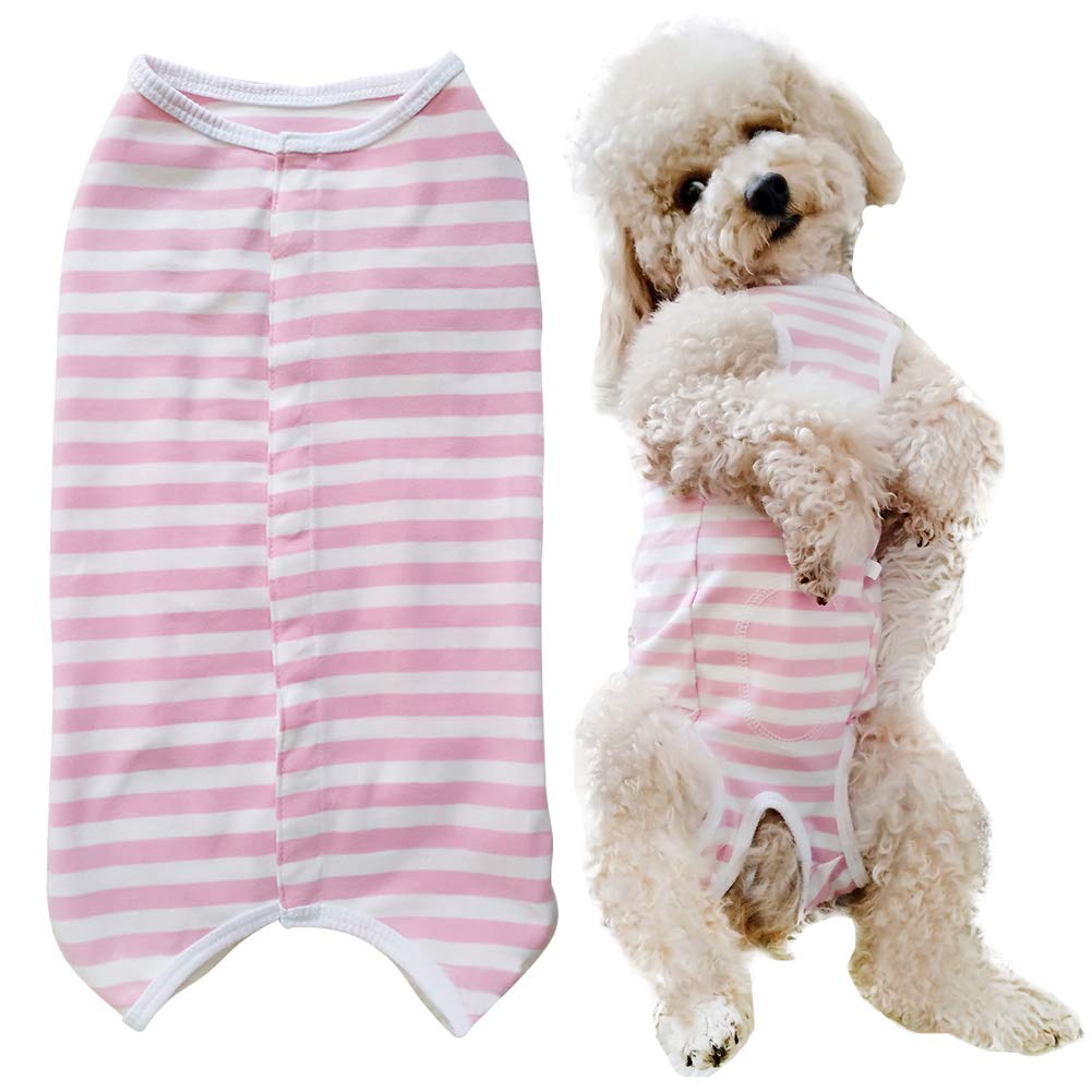 Dog’S Recovery Suit Post Surgery Shirt For Puppy, Wound Protective Clothes For Little Animals(Pink White Stripe-Xxs)