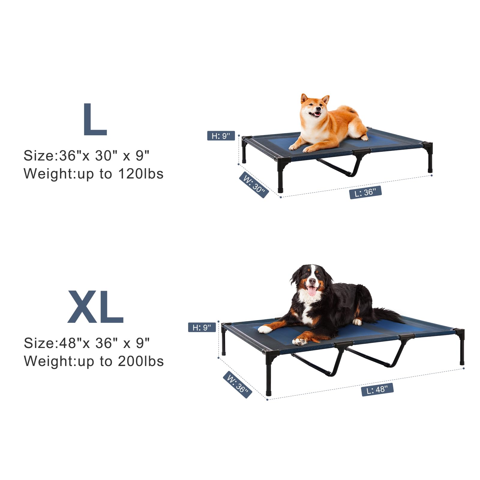 Petizer 48' Elevated Dog Bed For Extra Large Dogs, Outdoor Dog Cot Waterproof, Xxl Dog Bed With Supporting Bars - Up To 200 Lbs