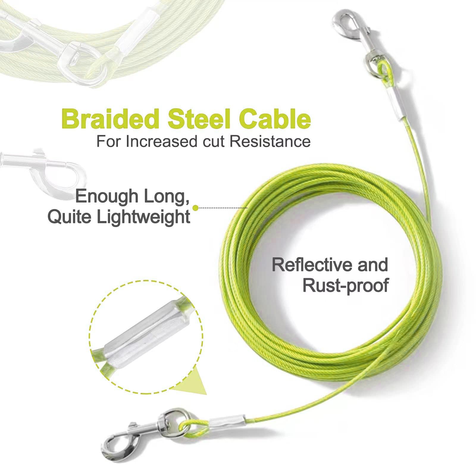 Mi Metty 10Ft Heavy Duty Dog Tie Out Cable For Large Dogs Up To 125Lbs - Durable Dog Runner For Outdoor Yard And Camping