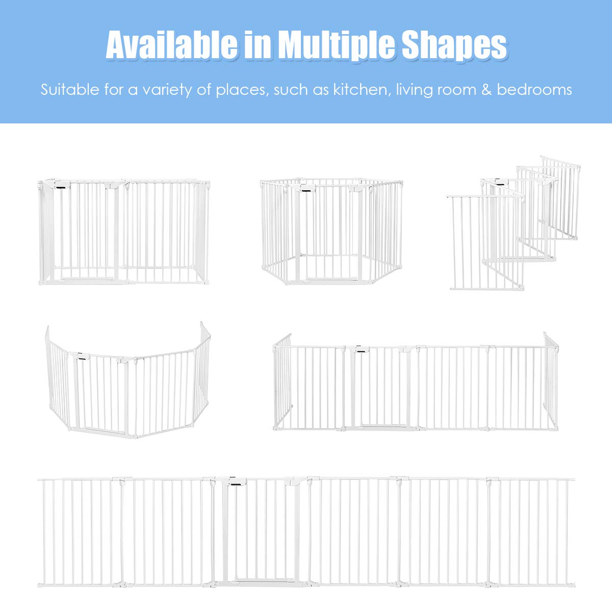Petsite 142 Inch Extra Wide Pet Gate & Playpen, Foldable Dog Fence With Walk-Through Door, Home, Stairs, Fireplace Barrier (Whit