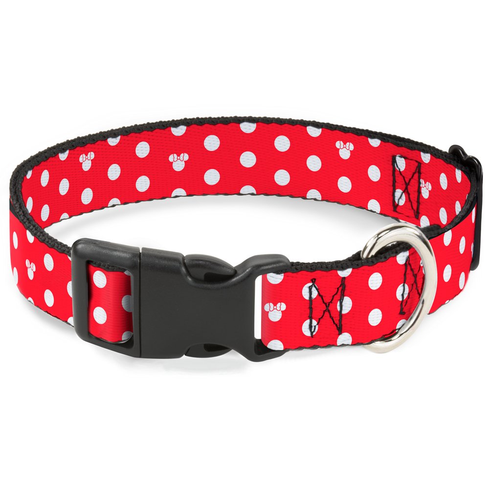 Buckle-Down Minnie Mouse Polka Dot/Mini Silhouette Red/White Plastic Clip Collar, Large/15-26'