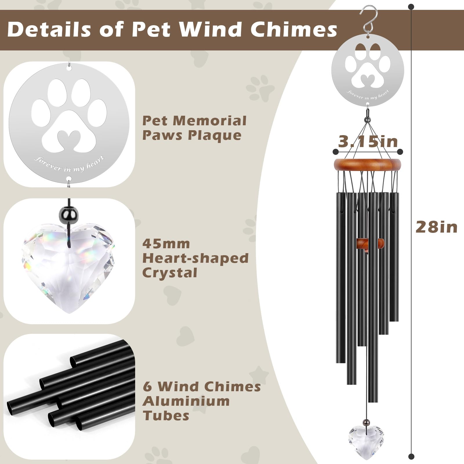 Motaweek Dog Memorial Gifts For Loss Of Dog, Pet Memorial Suncatcher Wind Chime, Loss Of Pet Sympathy Gift, Remembrance Gift In