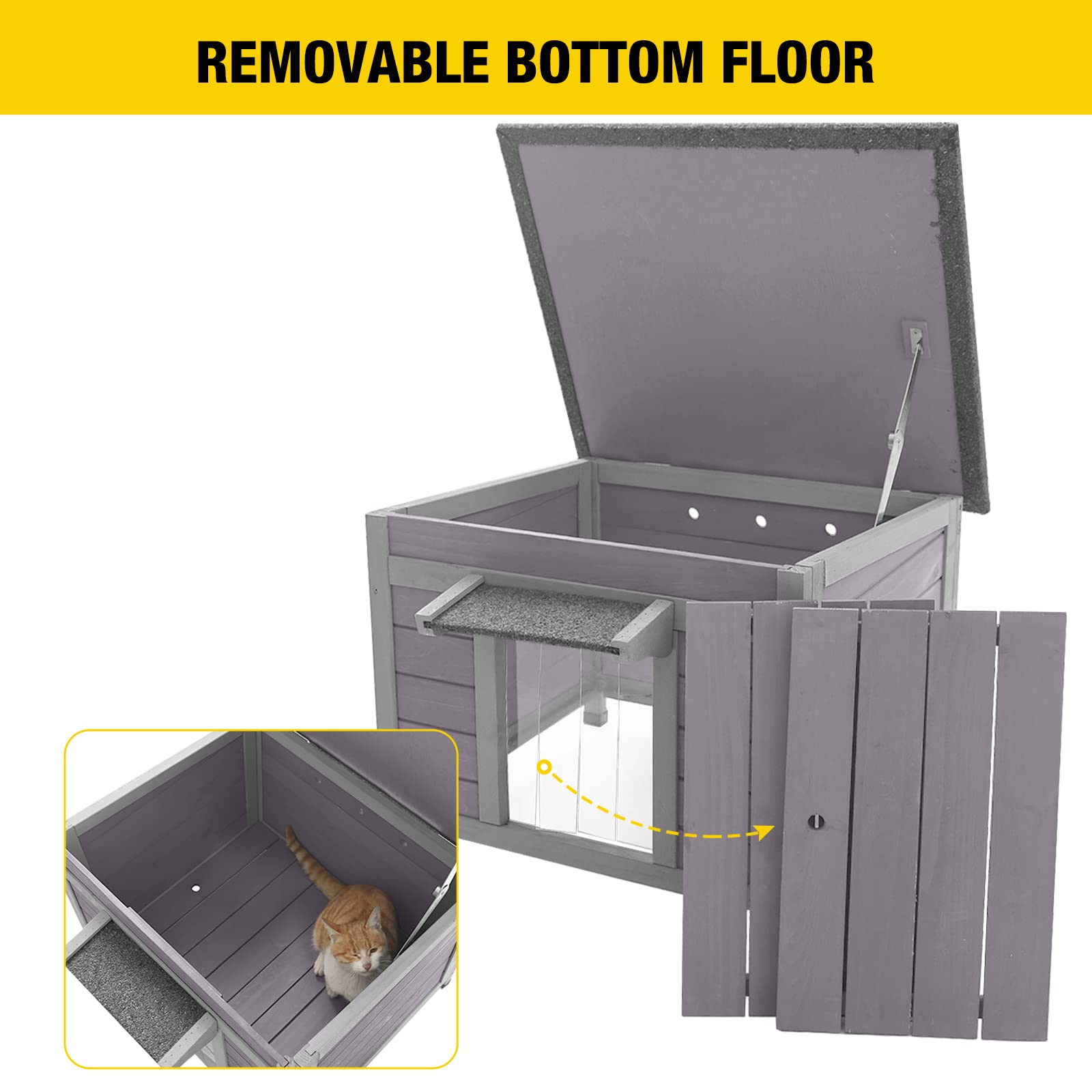 Aivituvin Feral Cat House Waterproof Outdoor Indoor Rabbit Hutch For Bunnies,Cats,Dogs And Other Small Animals,Asphalt Roof