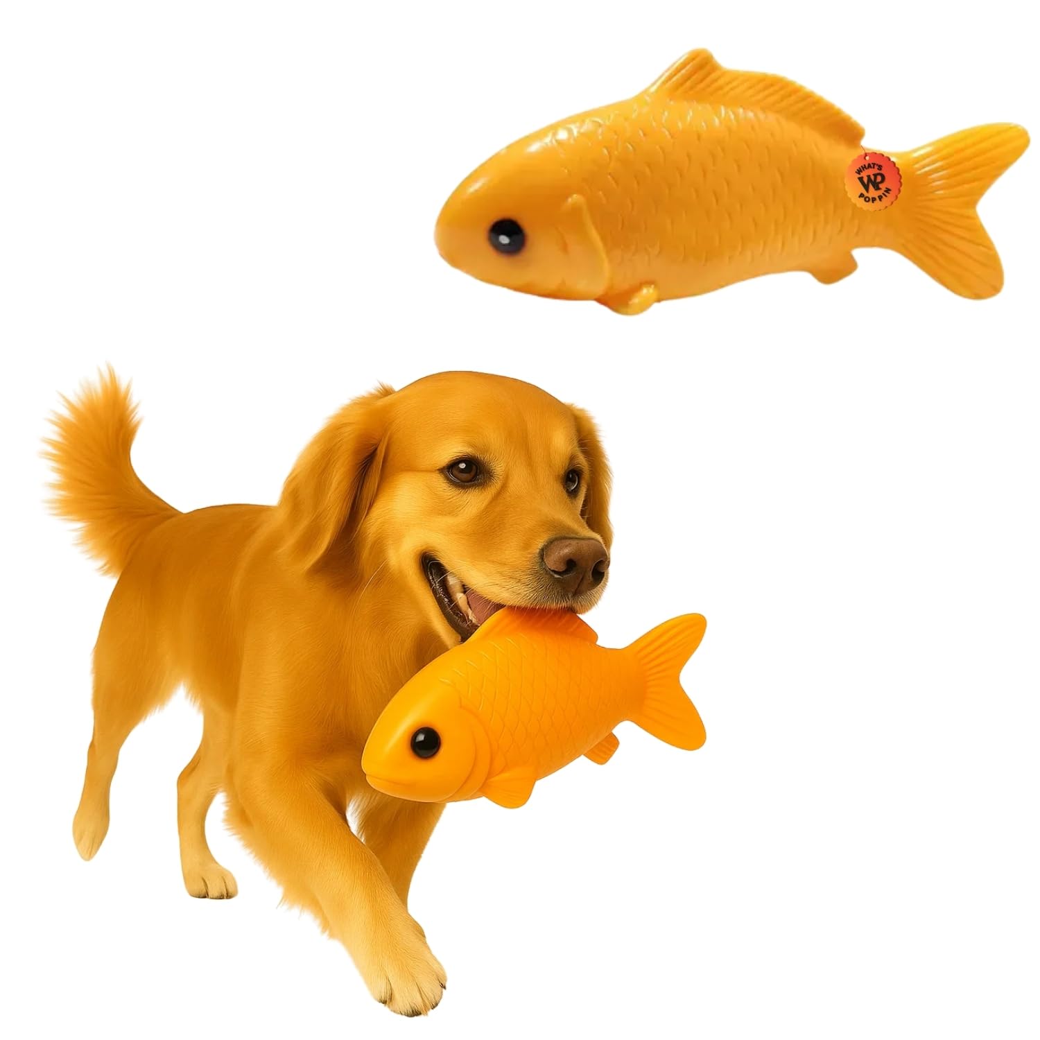 WhatS Poppin Fish Squeaky Toy For Dogs & Puppies | Realistic Fish Shape Chew Toy With Textured Scales | Rubber Dog Toy For Chew