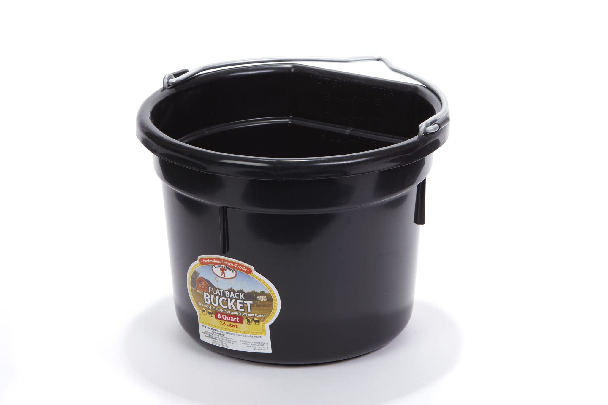 Little Giant Plastic Animal Feed Bucket (Black) Flat Back Plastic Feed Bucket with Metal Handle (8 Quarts / 2 Gallons) (Item No.