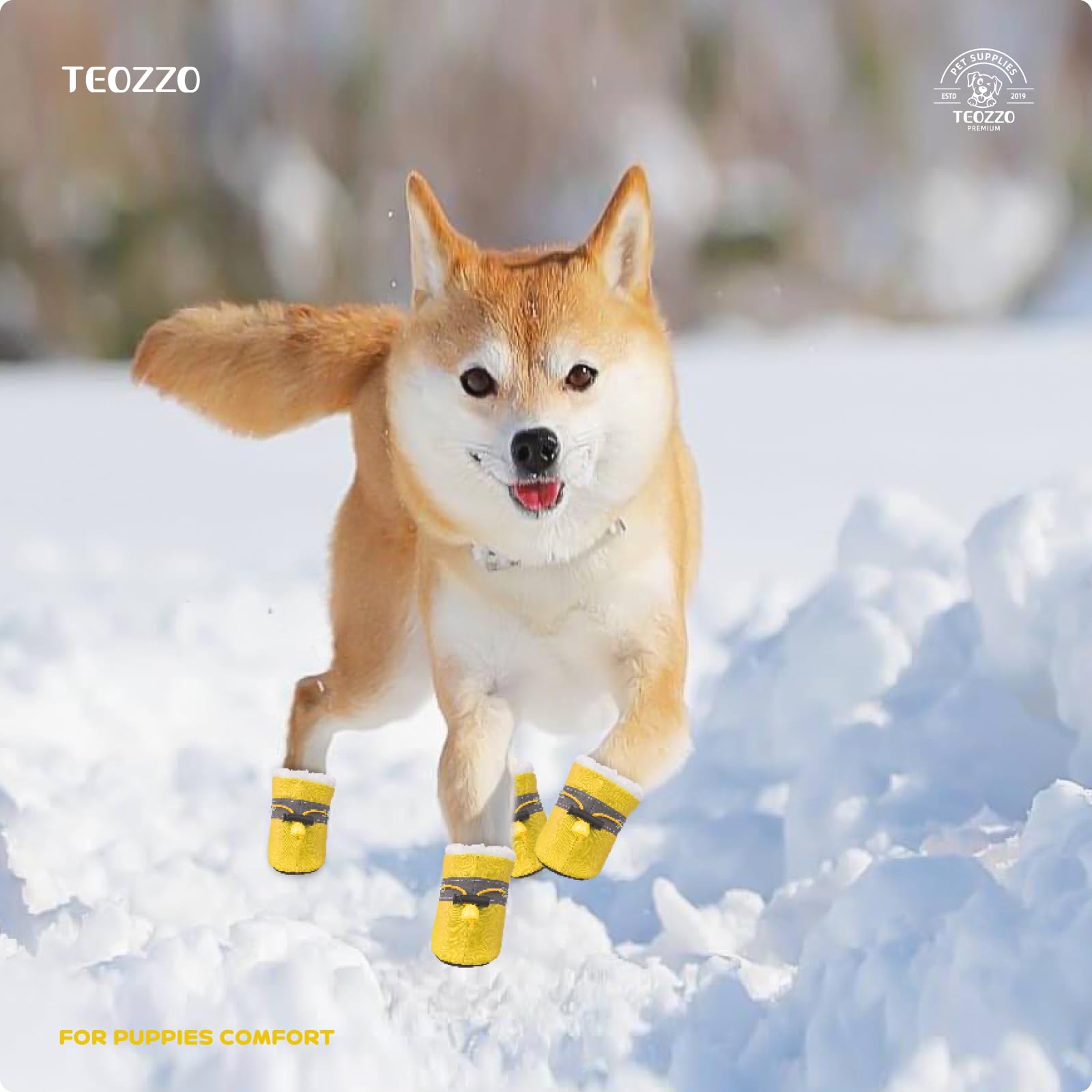Dog Snow Boots Dog Shoes For Small Medium Size Dogs Booties Paw Protector Warm Pet Boots For Puppies 4Pcs (Yellow, Size 5: 1.77'