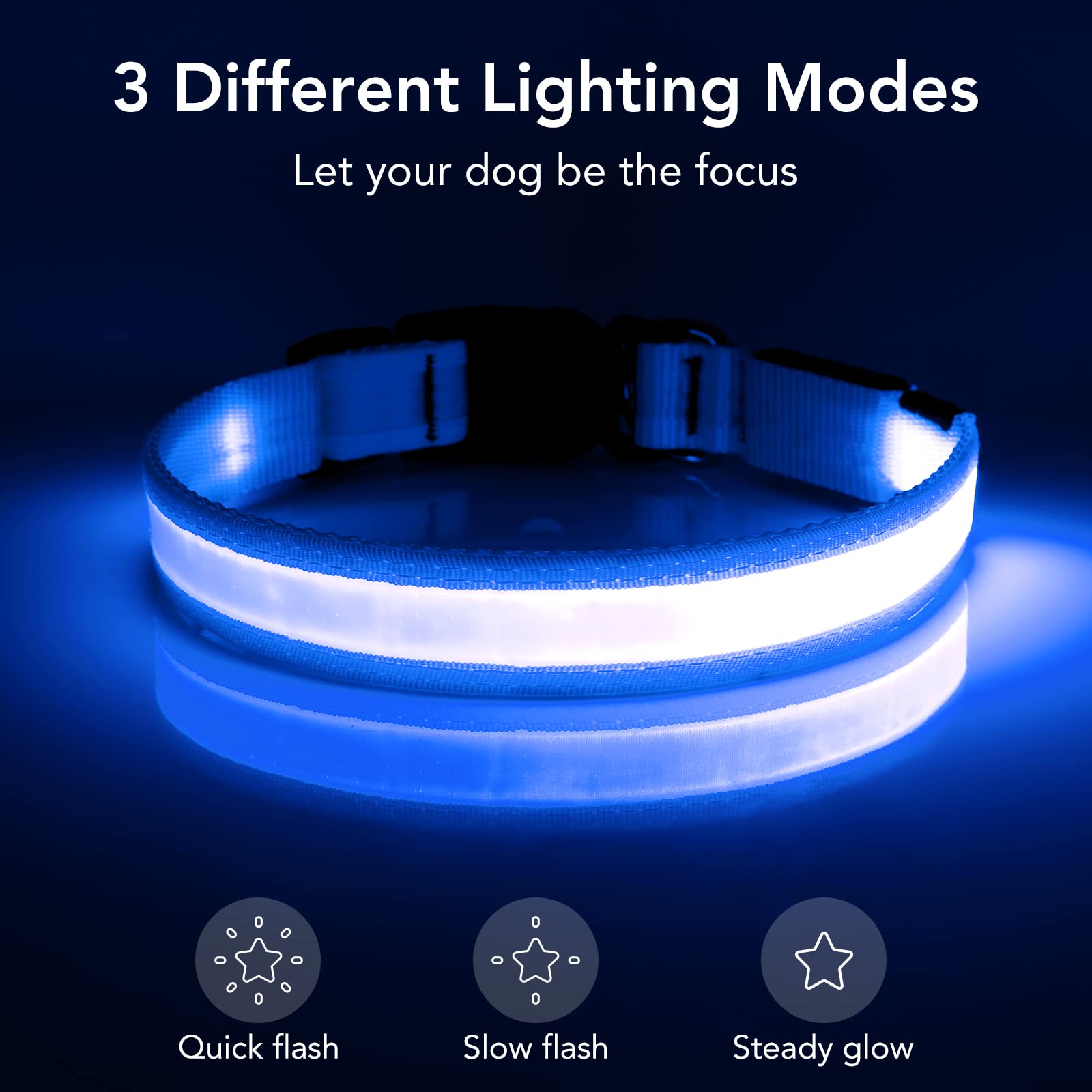 Vizpet Led Dog Collar, Light Up Dog Collar Adjustable Usb Rechargeable Super Bright Safety Light Glowing Collars For Dogs(X-Large,Blue)