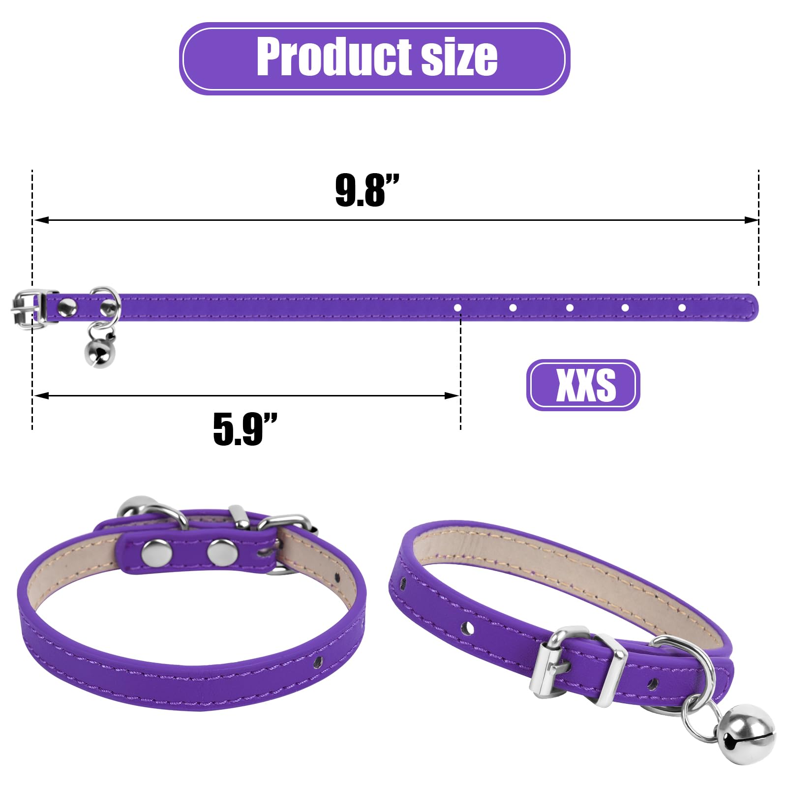 Chengfu Xxs Teacup Dog Collar, Purple, 3/8 Inch Width