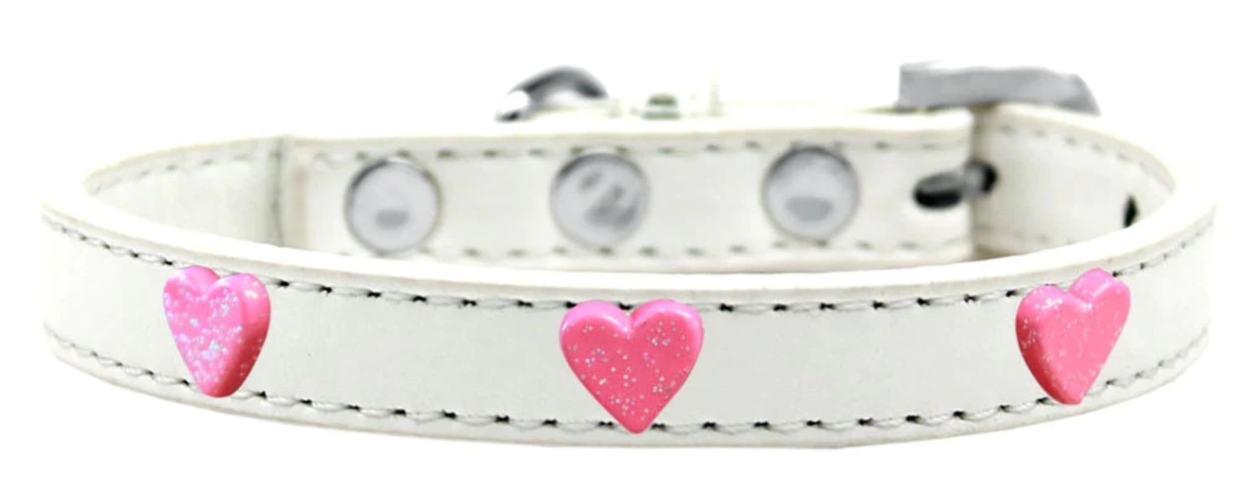 Dog, Puppy & Pet Widget Fashion Collar, Pink Glitter Heart Red 16