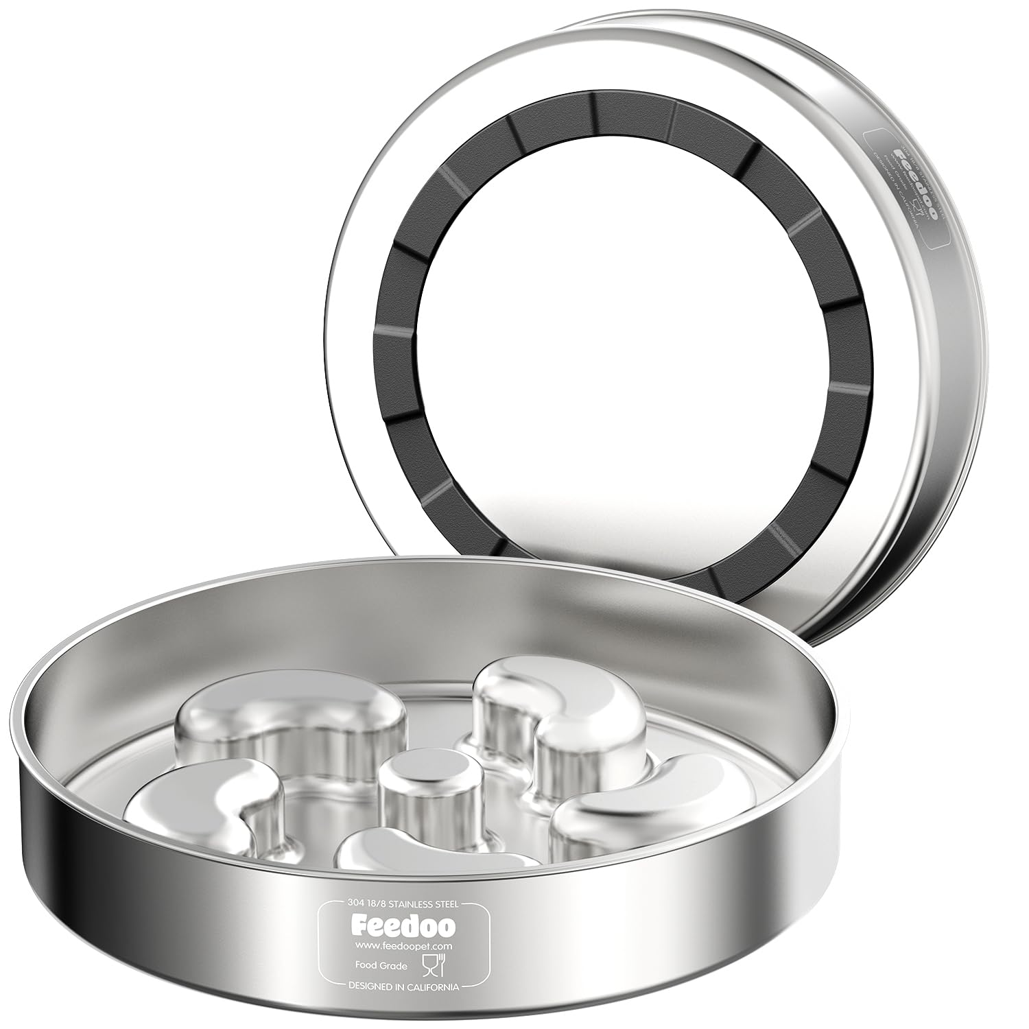 Slow Feeder Dog Bowl, Double Wall Food Grade Stainless Steel, Heavy Duty with Non-Slip Rubber Base, 2Cups Capacity for Medium Do