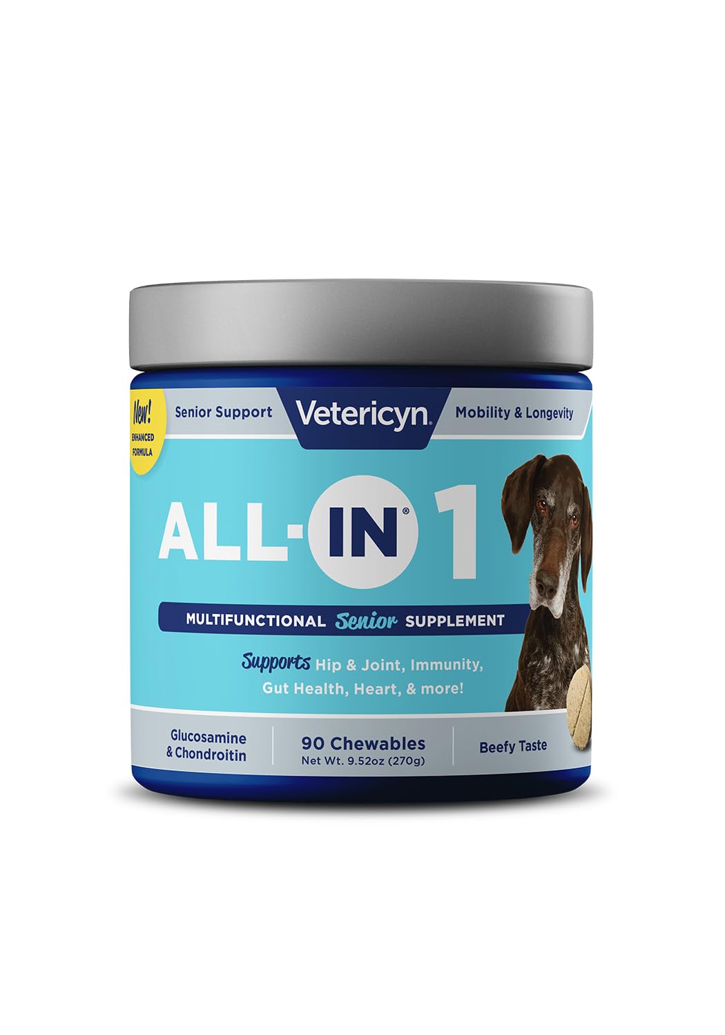 Vetericyn All-in 1 Multifunctional Senior Dog Supplement | Digestive Enzymes + Glucosamine Chondroitin for Hip and Joint Support