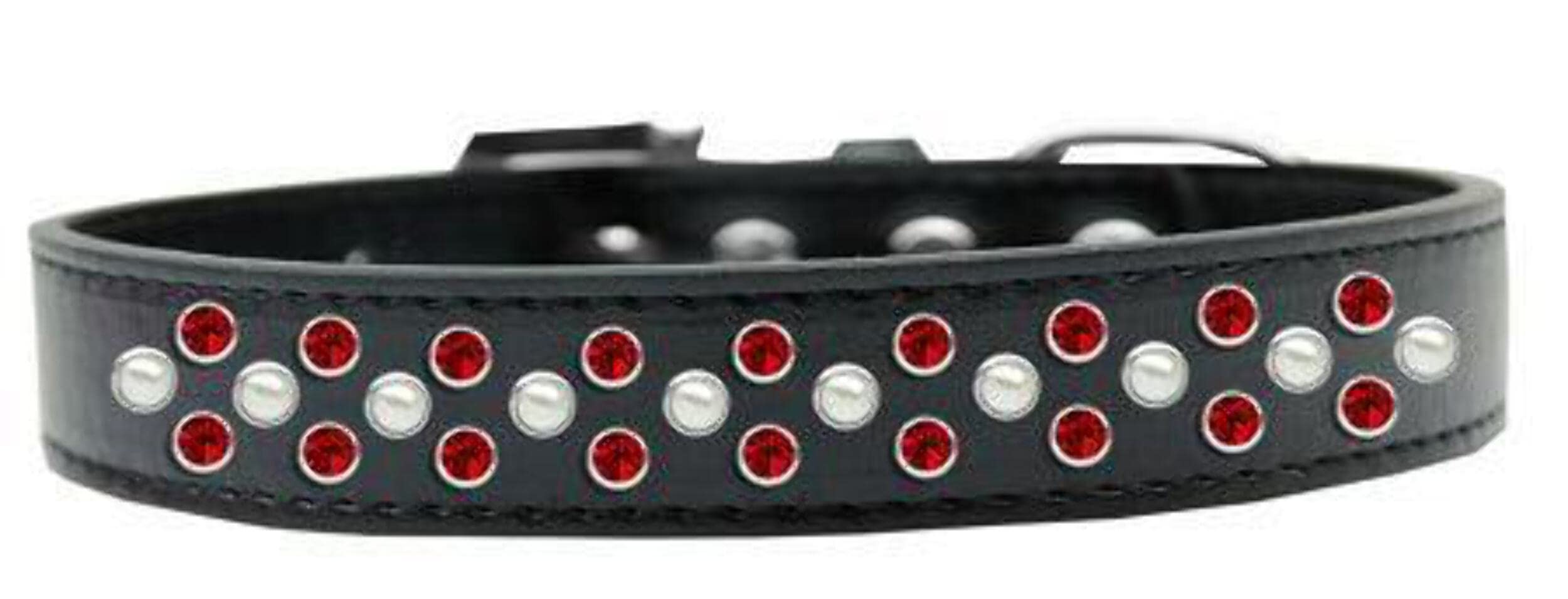 Mirage Pet Products Sprinkles Dog Collar with Pearl and Red Crystals, Size 16, Black