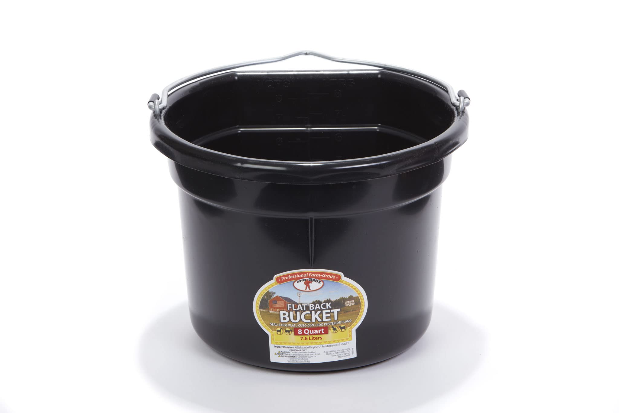 Little Giant Plastic Animal Feed Bucket (Black) Flat Back Plastic Feed Bucket with Metal Handle (8 Quarts / 2 Gallons) (Item No.