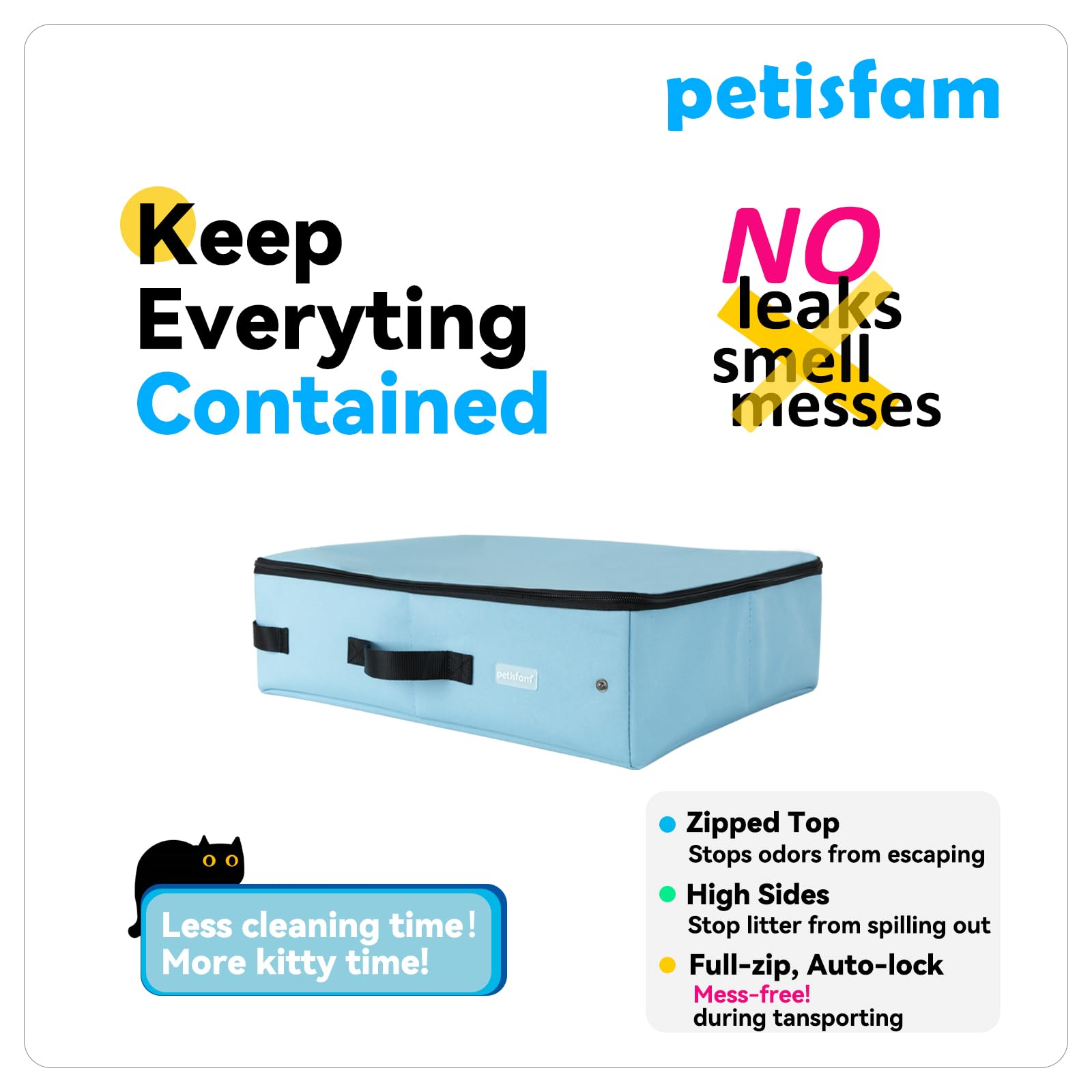 Petisfam Portable Travel Cat Litter Box For Medium Cats And Kitty With Zipped Lid To Keep Litter And Odor Contained