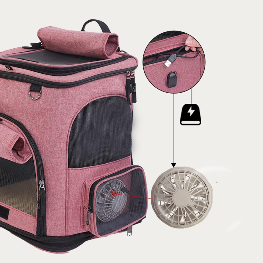 Falytemow Cat Carrier Backpack With Wheels Small Pet Carrying Bag With Breathable Mesh And Fan Collapsible Waterproof Cat Case F