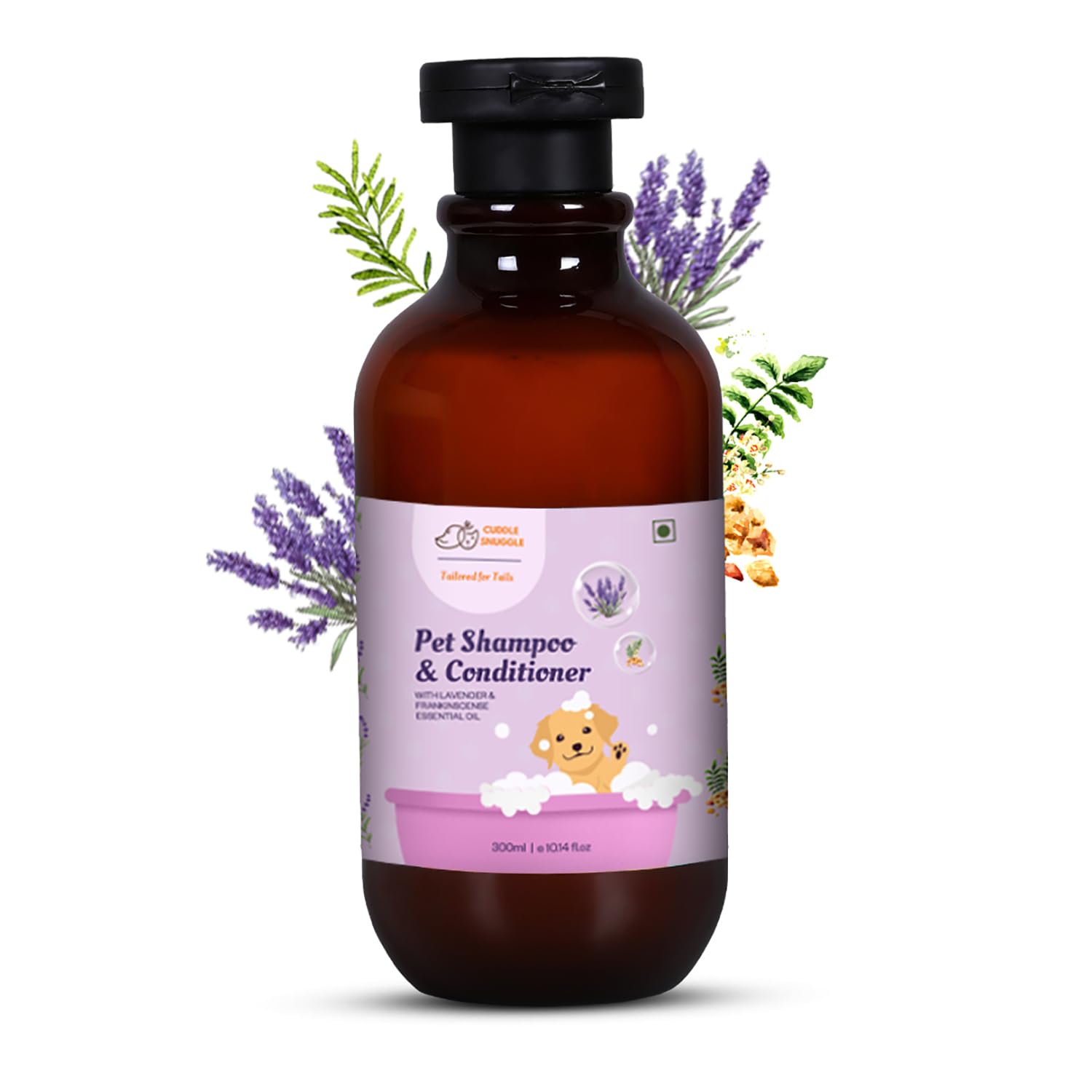 Cuddle Snuggle 2-In-1 Pet Shampoo & Conditioner - Lavender & Frankincense Oil - 300Ml| Anti-Fungal, Antibacterial, Antiseptic, F