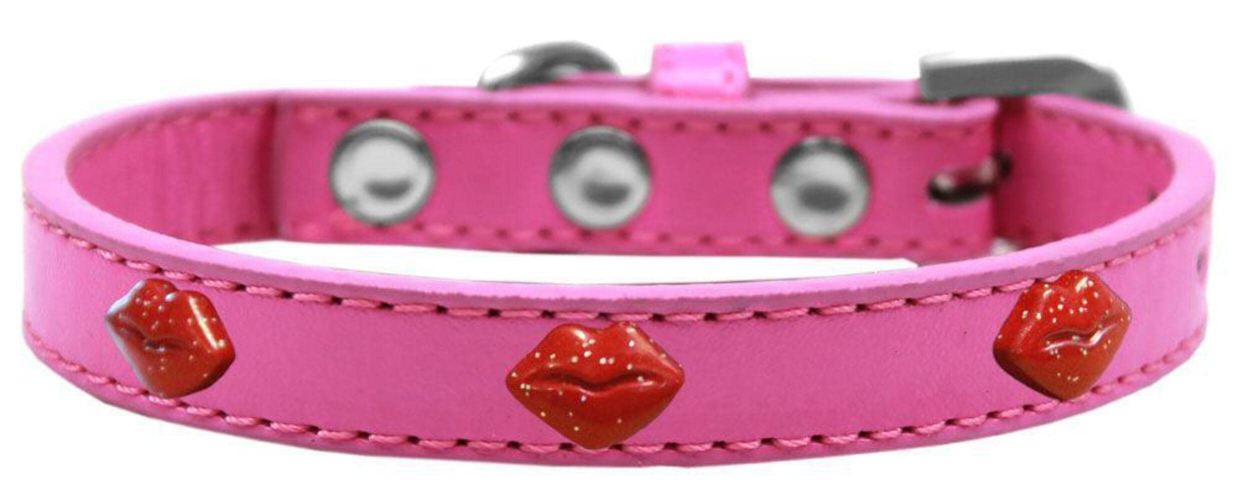 Dog, Puppy & Pet Widget Fashion Collar, Red Glitter Lips Bright Pink 10