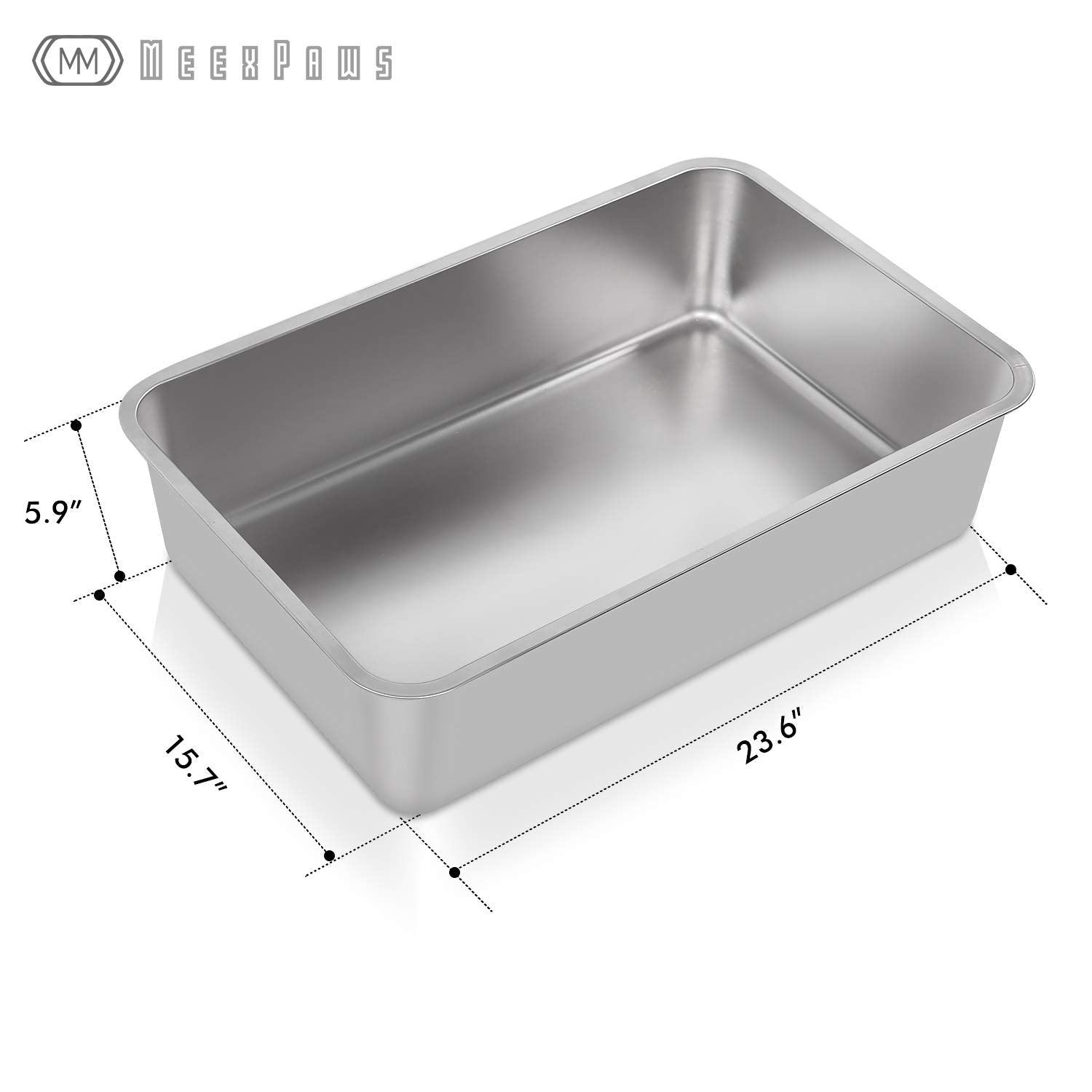 Meexpaws Extra Large Giant Stainless Steel Litter Box For Cats (24            16            6      ) | Non Stick | Odor Control