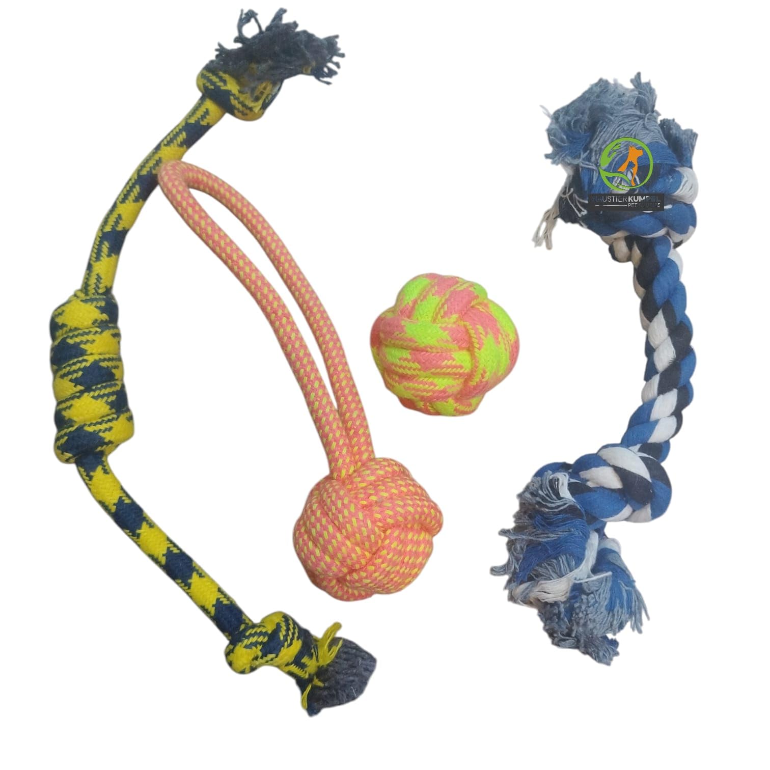 HAUSTIER KUMPEL Dog Rope Toy for Small & Medium Dogs | Multicolor Braided Cotton Chew Toy with Ball | Durable Interactive Tug & 