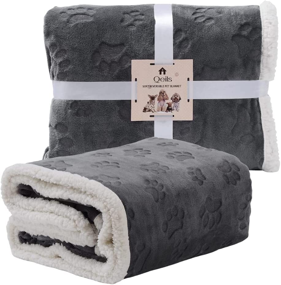 Qeils Dog Blanket - Waterproof Sherpa Fleece, 30"x40", Dark Grey, Washable Plush Throw for Small Dogs & Cats