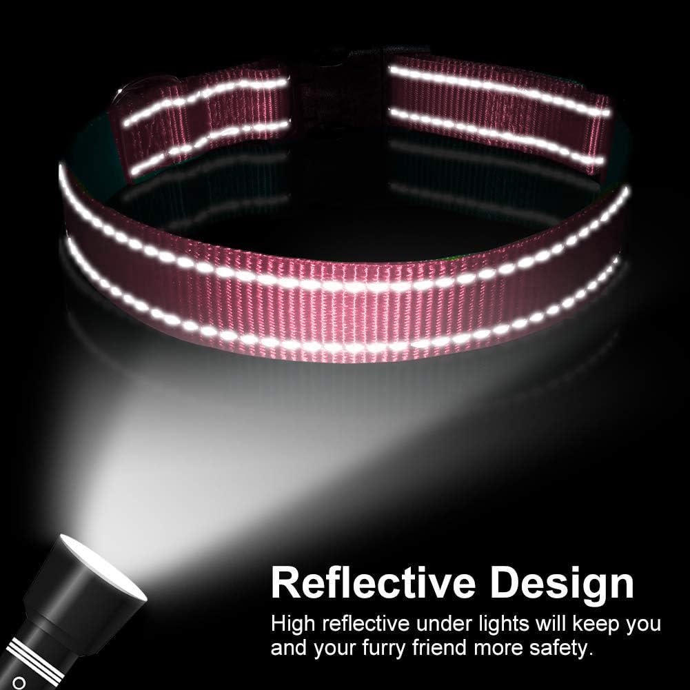 Reflective Dog Collar With Buckle Adjustable Safety Nylon Collars For Small Medium Large Dogs, Light Pink Xs