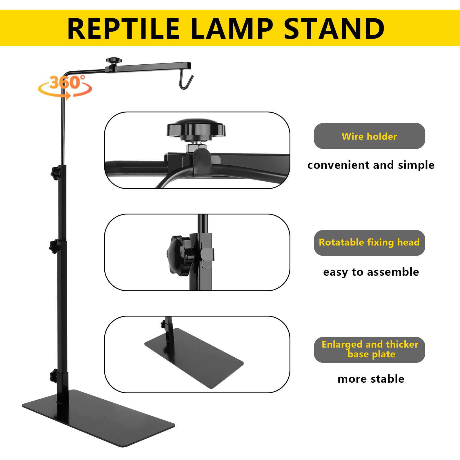 Lucky Herp Reptile Lamp Stand, Adjustable 14-32 Inch Metal Floor Light Holder, Heat Lamp Stand Reptile Light Stand For Glass Ter