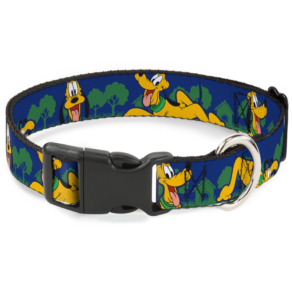 Buckle-Down 'Pluto 4-Poses/Landscape' Plastic Clip Collar, Blue/Green, 1' Wide-Fits 15-26' Neck-Large