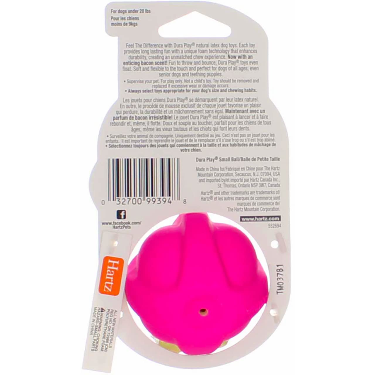 Hartz Bacon Dura Play Ball - Assorted Colors, Durable Dog Toy for Chewing and Fetching, Fun Playtime for Pets