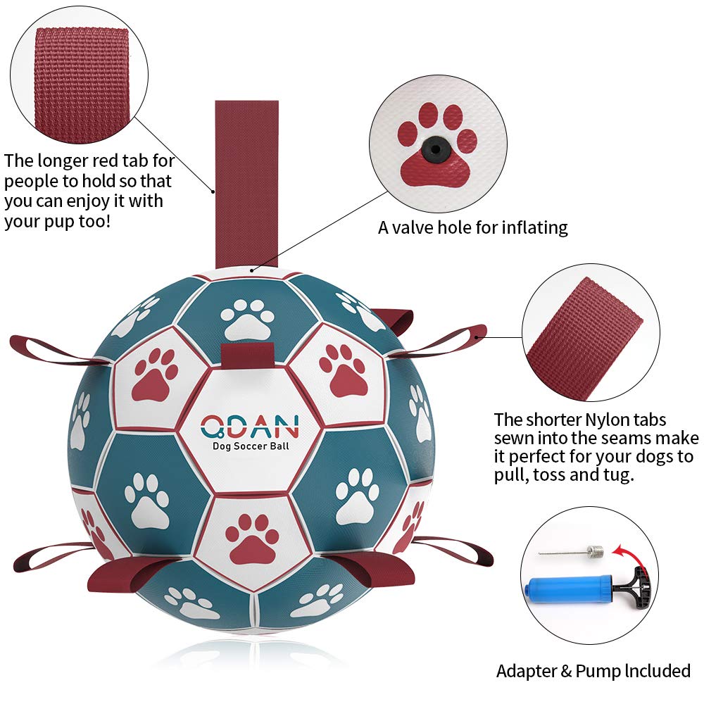 Qdan Dog Toys Soccer Ball, Interactive Dog Toys For Tug Of War, Dog Tug Toy, Dog Water Toy, Durable Dog Balls For Small & Medium