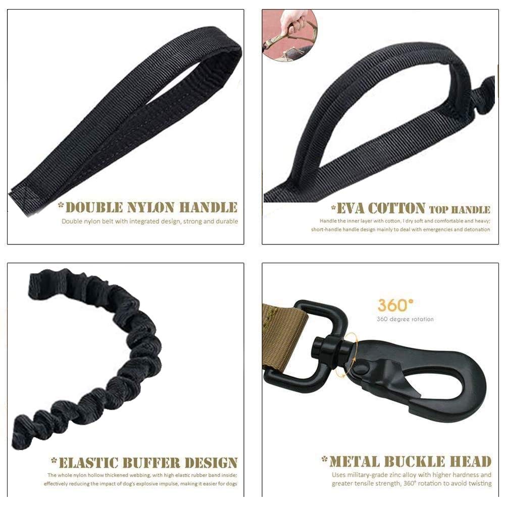 Tactical Dog Collar And Leash Set Tactical Dog Collar With Handle Bungee Leash Adjustable Military Training Nylon Collar Dog Training Collar Leash Set With Control Handleand Metal Buckle (Black Xl