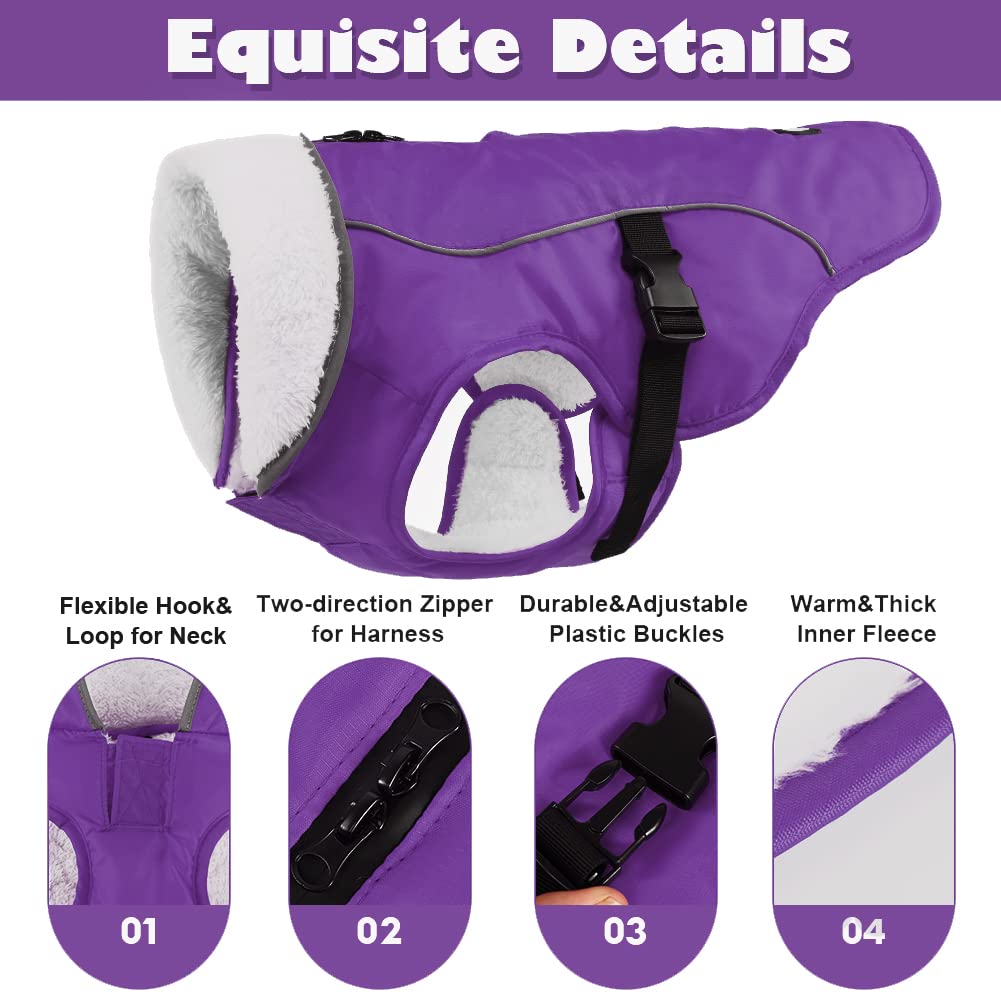 EMUST Dog Coat Winter, Waterproof Dog Snow Jacket for Winter, Adjustable Small/Medium/Large Dog Coat/s for Winter, Purple, L