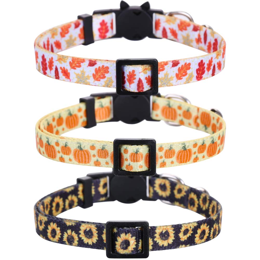 Lamphyface 3 Pack/Set Thanksgiving Day Cat Collar Breakaway Bell Fall Autumn For Kitty Adjustable Safety