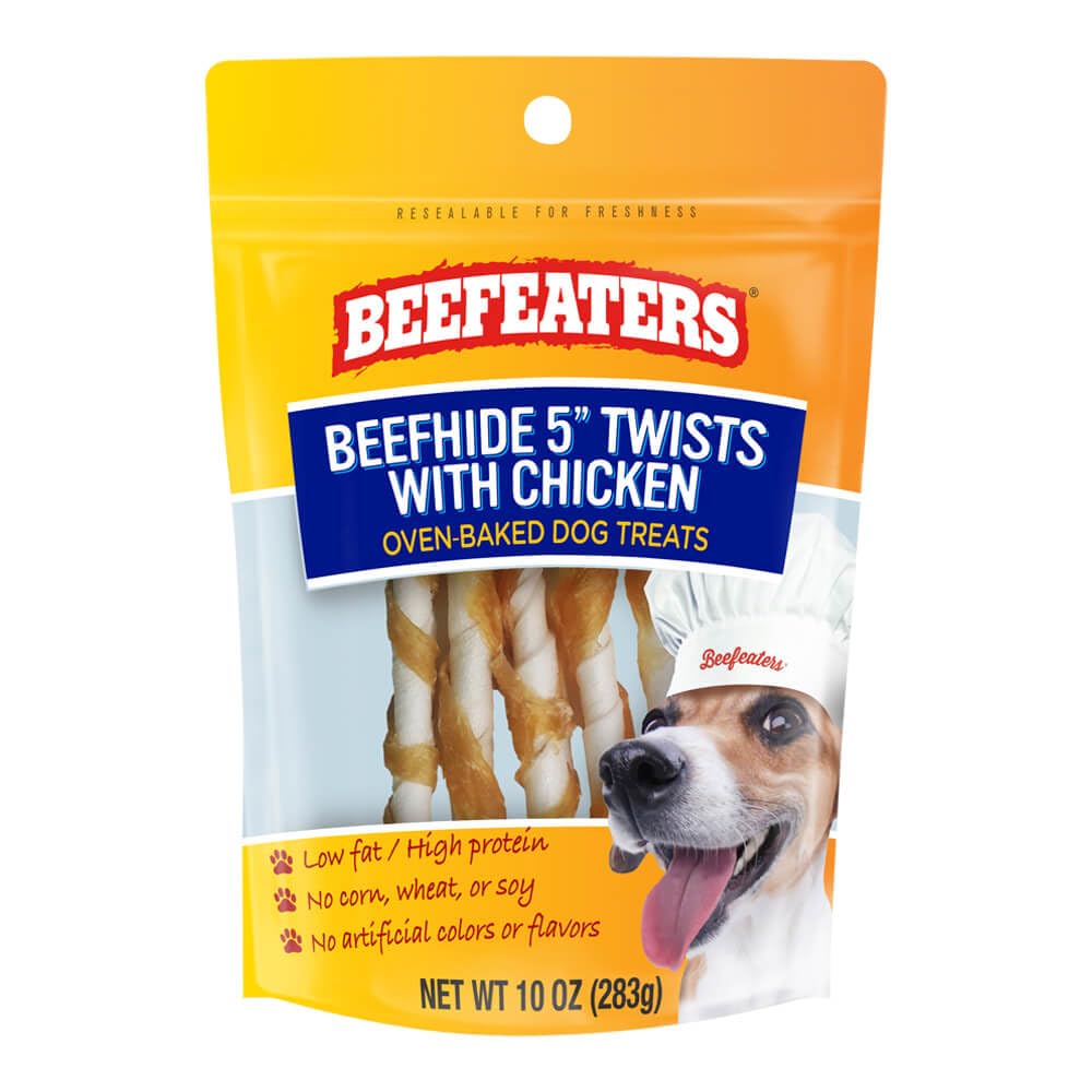 Beefeaters Beefhide 5in Twist with Real Chicken, 10oz - Protein-Rich Dog Treats for Clean Teeth, Ideal for Training & All Dog Si