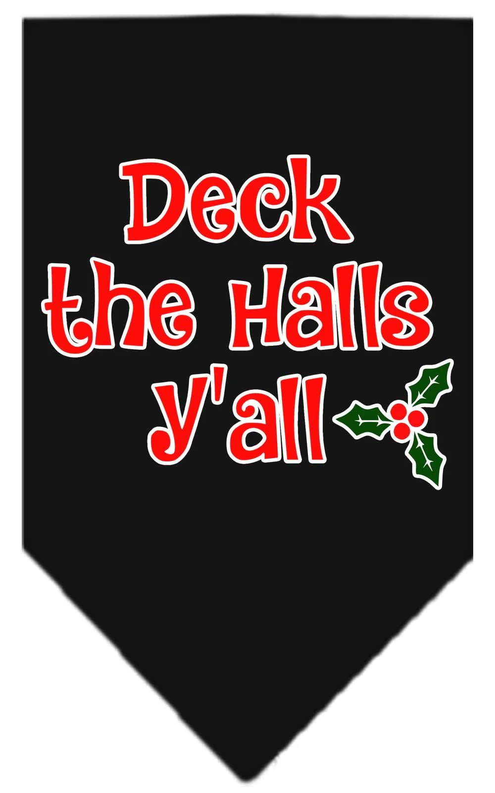 Christmas Pet and Dog Bandana Screen Printed, "Deck The Halls Y'all" Turquoise Large