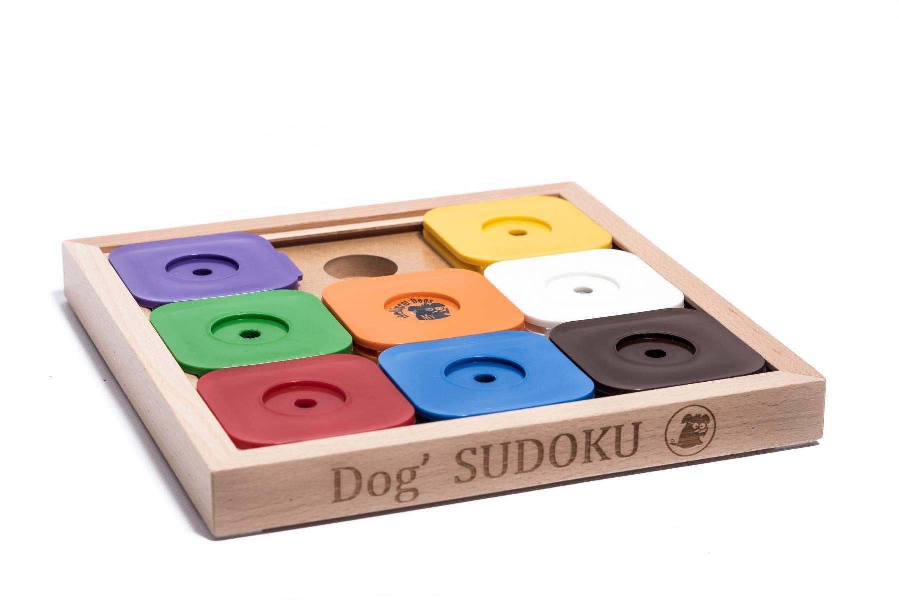 My Intelligent Dogs Interactive Sudoku Puzzle for Medium Dogs and Cats - Expert Brain Pet Toy - 9 Treat-Hiding Holes, Medium Woo