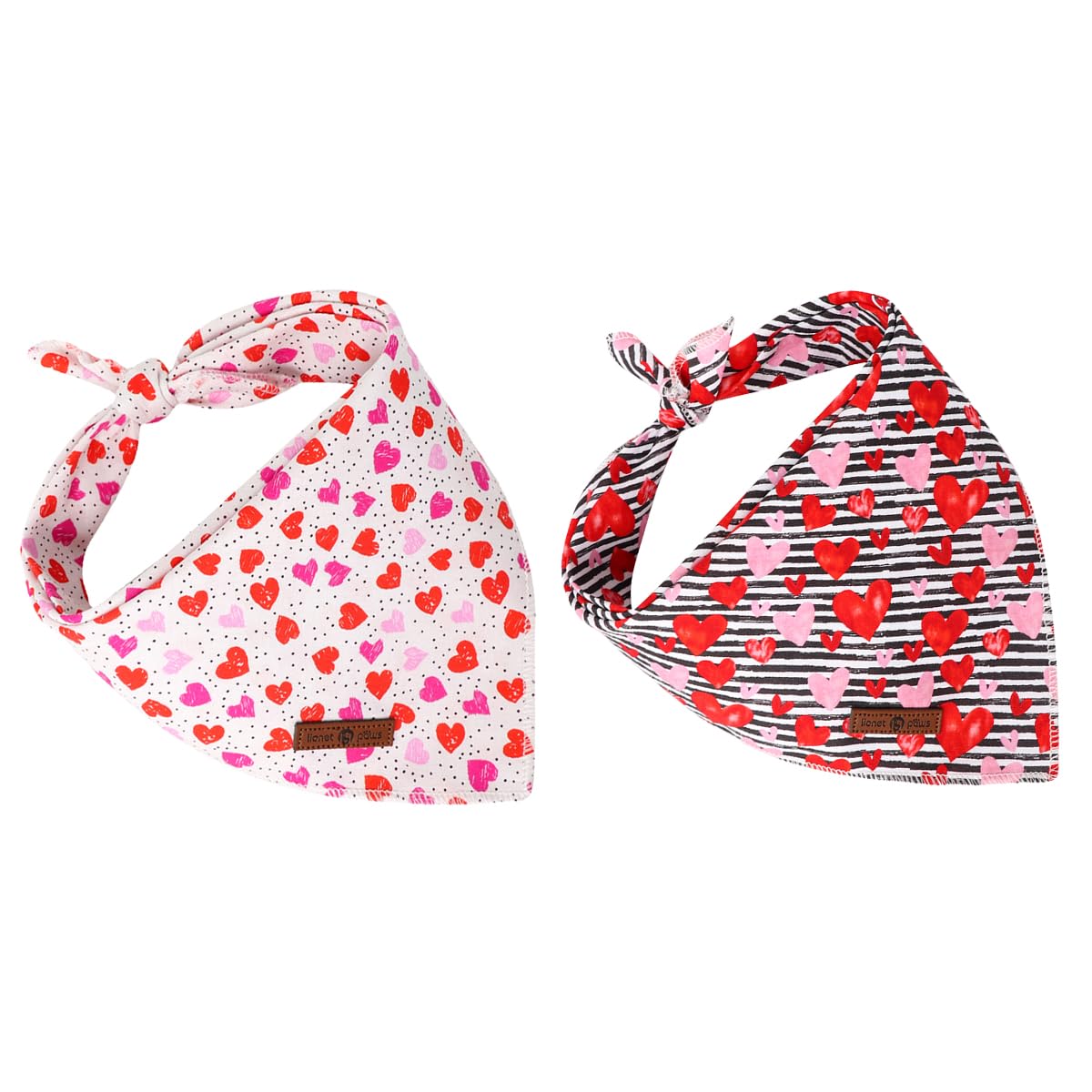 Lionet Paws Valentine'S Dog Bandanas 2 Pack, Black And White Stripes Hearts Dog Triangle Kerchief,Adjustable Triangle Holiday Sc