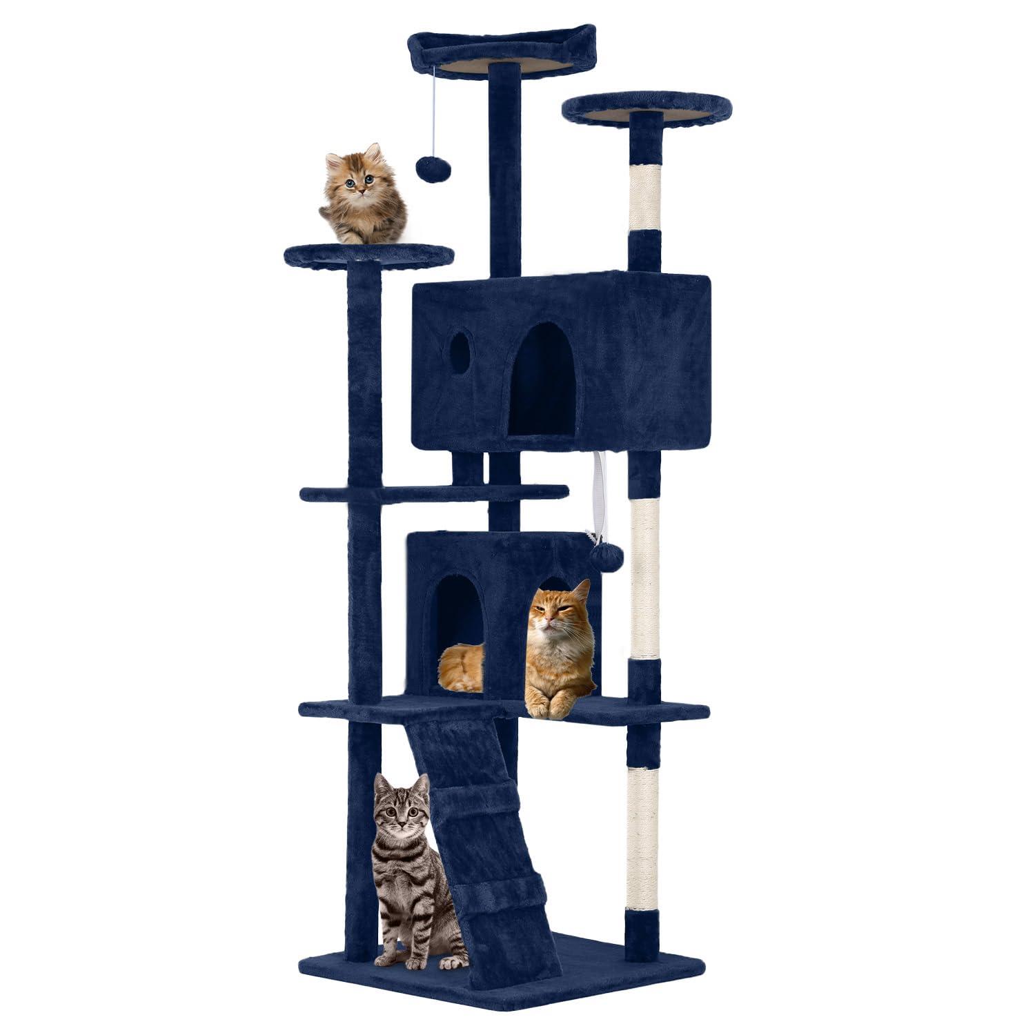 Fdw Cat Tree 70In Cat Tower Multi-Level Durable Cat Scratching Post & Cozy Fun Cat Jumping Platform Space Saving Cat Condo Pet Play House For Indoor Cats,Navy Blue