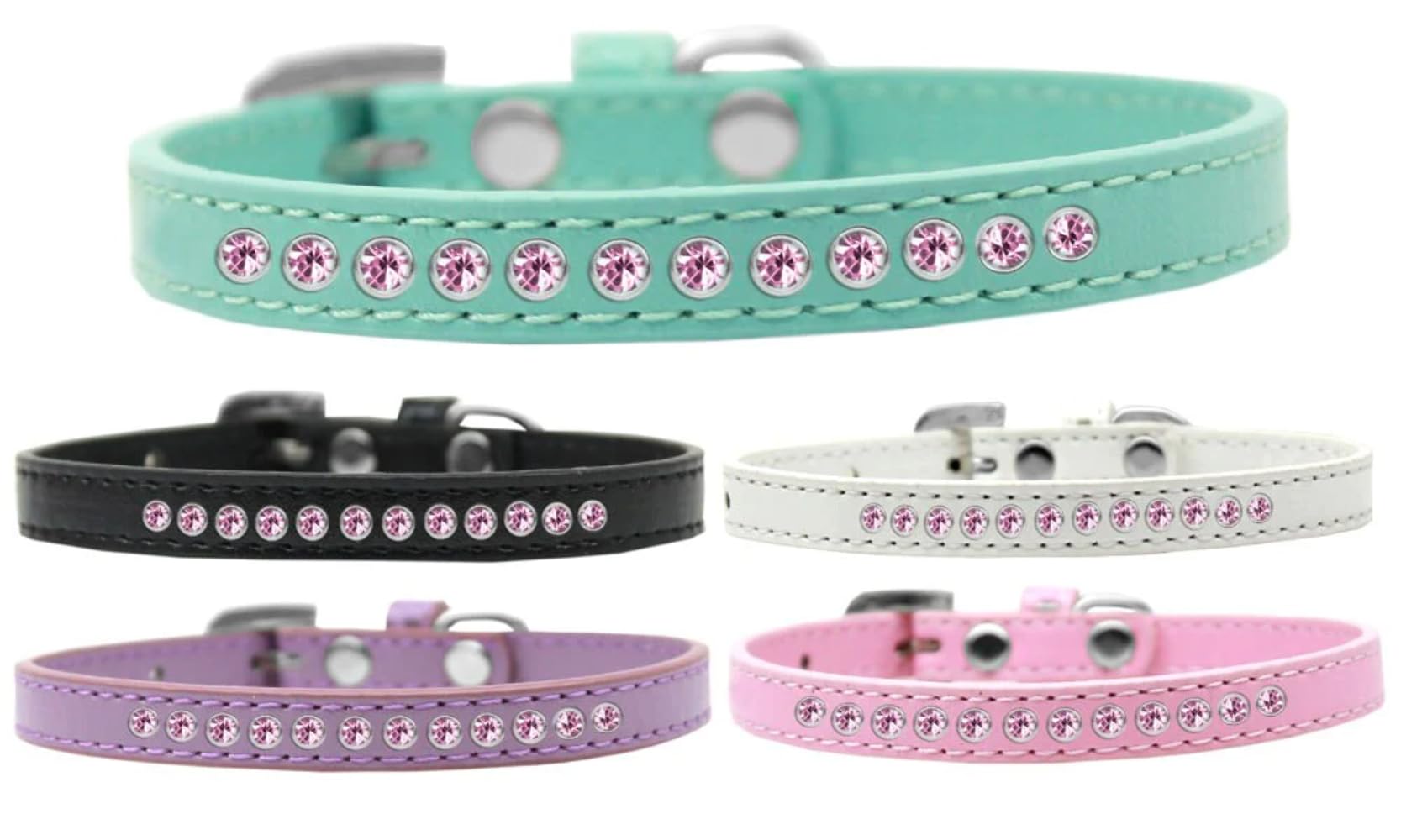 Dog, Puppy & Pet Fashion Collar, "Light Pink Crystal Rimsets" White 14