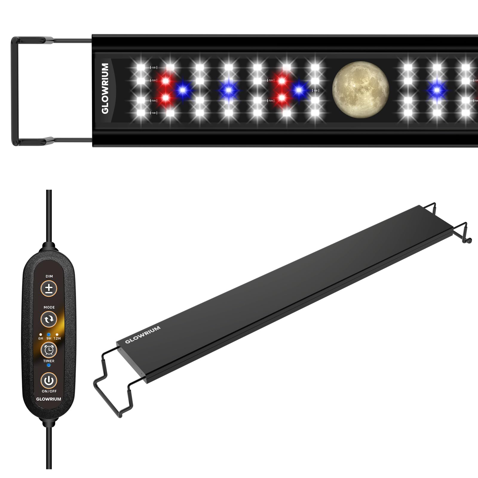 GLOWRIUM Aquarium Light, LED Fish Tank Light with Timer, Full Spectrum Freshwater Planted Aquarium Grow Lights with Moon Lights,