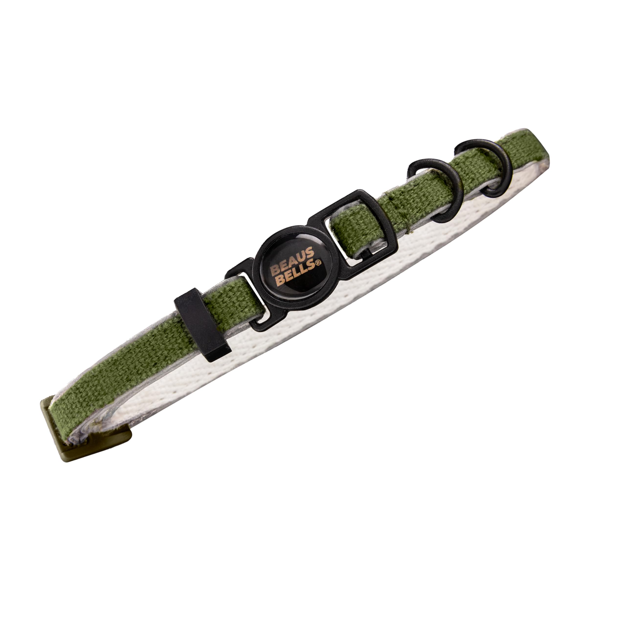 Beaus Bells - Recycled Cotton Cat Collar | Reflective, Anti-Fray, Water-Repellent, Breakaway Buckle (Kelp, Collar)