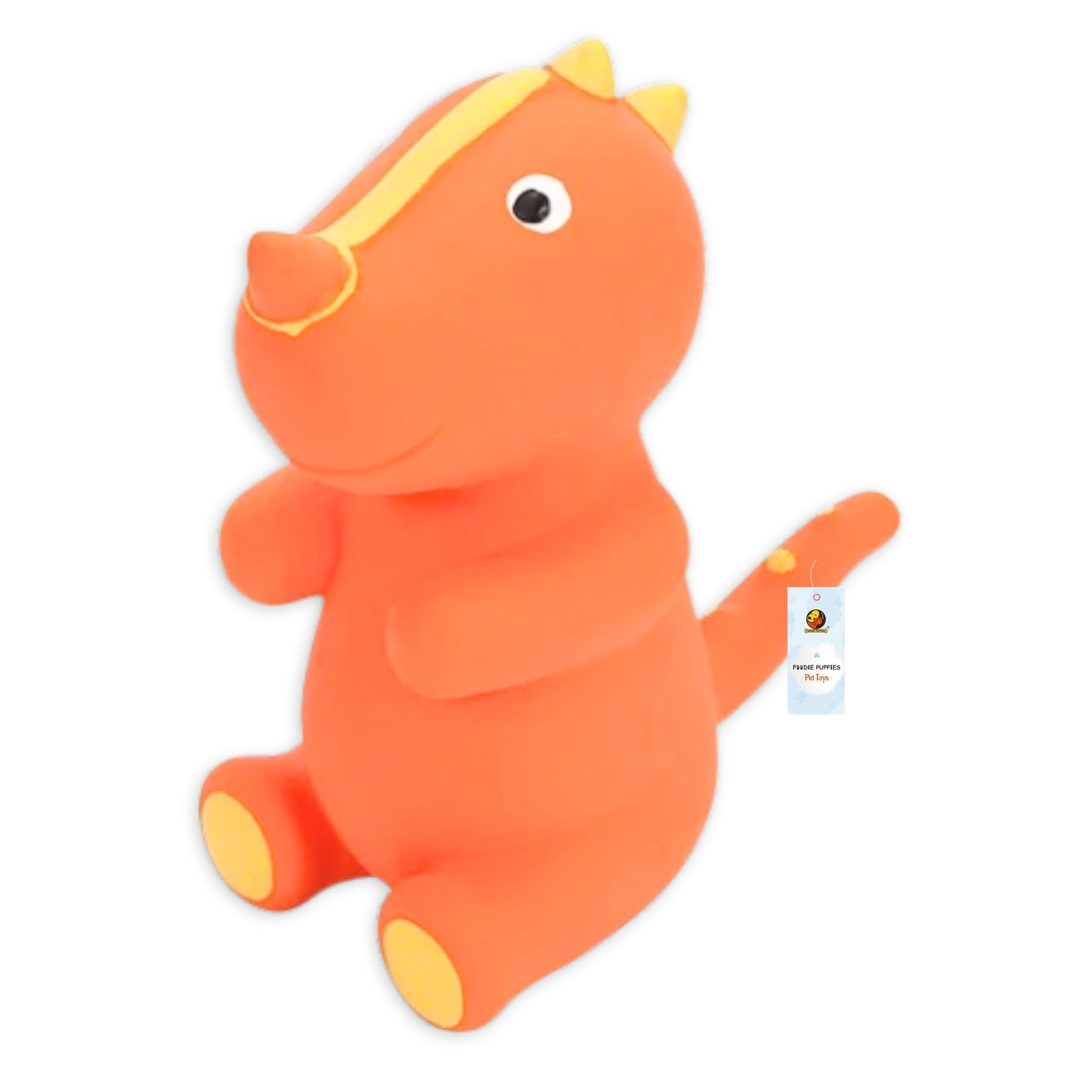Foodie Puppies Dog Squeaky Chew Latex Rubber Toy  (Orange TRex) For Small Dogs & Puppies | Durable, Soft, Animal Design, Fetch