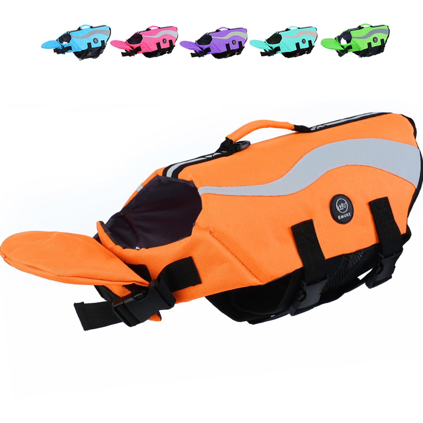 Emust Adjustable Dog Life Jackets For Boat With Front Float, High Visibility Safety Swimsuit, Medium, Orange