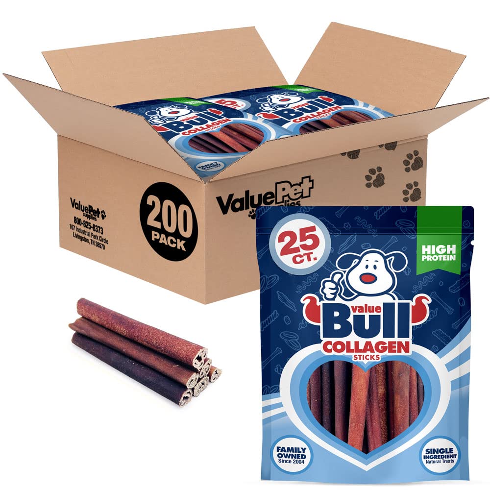 ValueBull USA Collagen Sticks for Dogs, 6 Inch Thick Chews, Natural Long-Lasting Dog Treats, 200 Count Bulk Pack - Supports Join