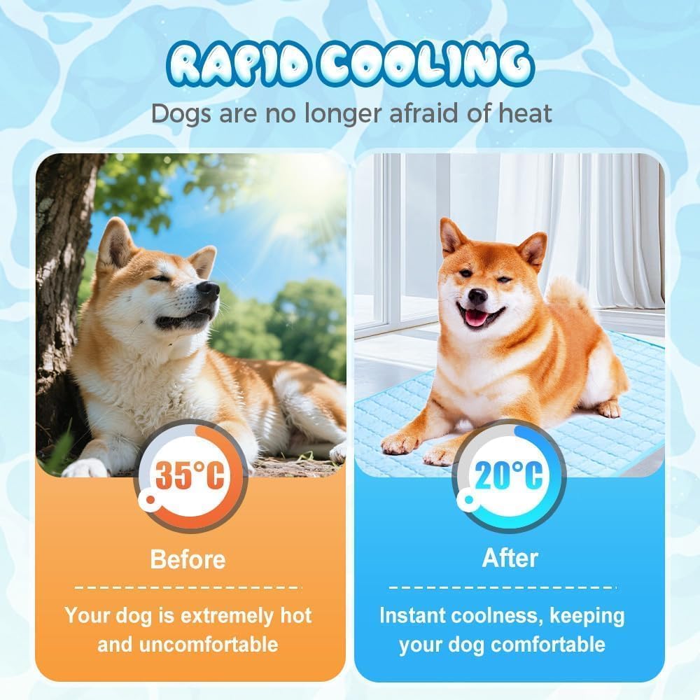Vaiwenta Dog Cooling Mat, 2025 New Pet Cooling Mats Washable Portable Coolings Pad for Dogs Cats, Pet Sleeping Mat for Home(Blue