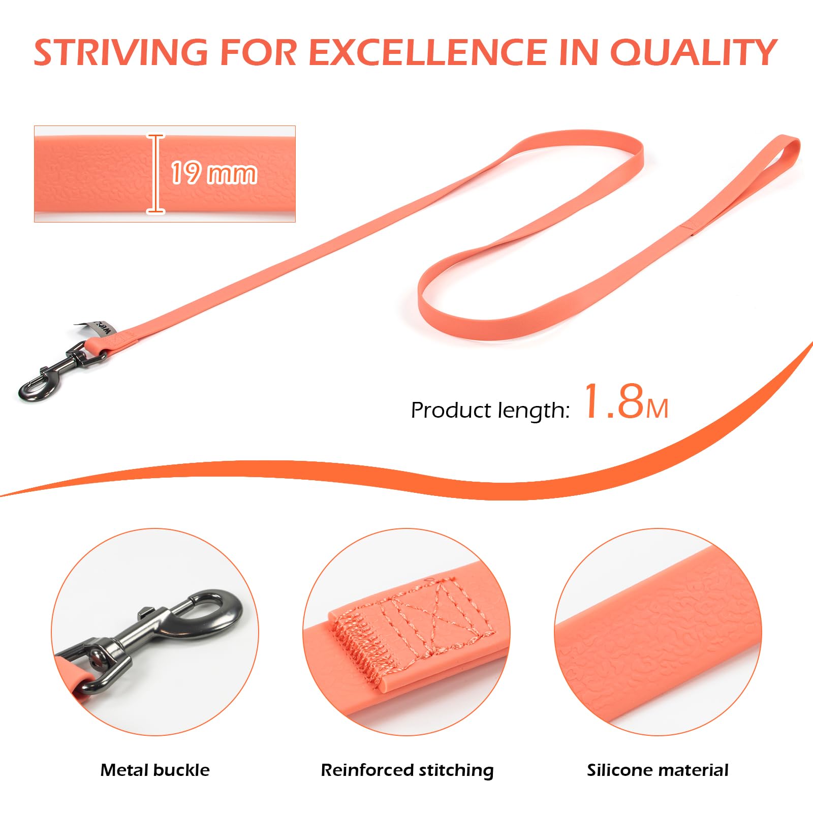 Wolfone Waterproof Dog Leash Carabiner Leash For Dogs Easy Care 6Ft*19Mm*2.7Mm Pink